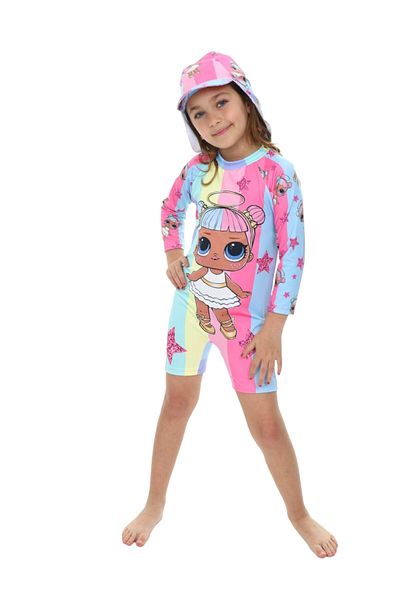 My Kids Wear Zippered Long Sleeve Girl's Swimsuit with Hat