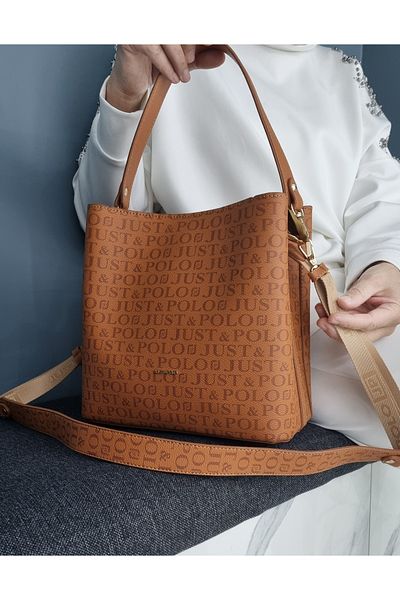Just Polo Women's Brown Brown Embossed Just & Polo Patterned Zipper Closure Vegan Shoulder and Hand Bag
