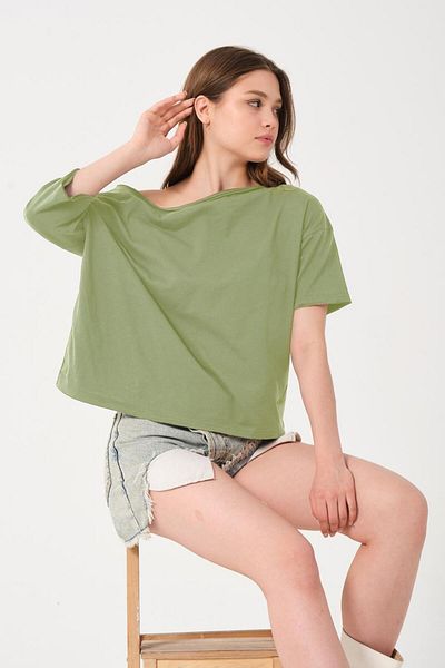 Owut Collection Tricou kaki cu umăr căzut pentru femei