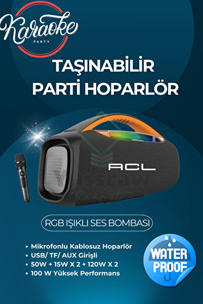 Yussraw ACL-5825, 100Watt gücünde, RGB LED ışıklı ve mikrofonlu kablosuz hopa...
