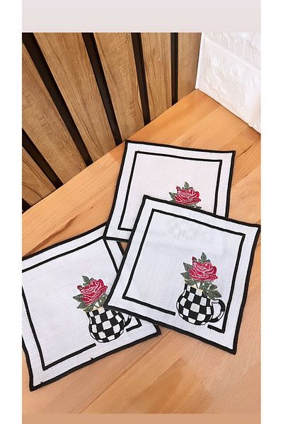 Nakışkonsept Set de 6 șervețele de cocktail cu modele florale în carouri