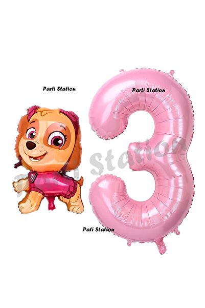 Parti Station Paw Patrol Skye 3 Yaş Balon ve Pembe Rakam Balon Doğum Günü Par...