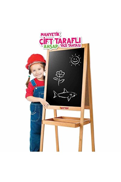 A-T AYZE-TRENDY Çocuk  Ahşap Yazı Tahtası Çift Taraflı Manyetik Kullana Bilir ölçüsü: 45 x 42 x 110 cm.72195