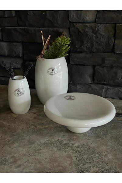 Polen Stone Set de 2 vaze și 3 recipiente de prezentare din marmură albă, de ...