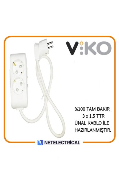 VİKO Multi-let 2'li 3 Metre Topraklı Çocuk Korumalı Kablolu Grup Priz