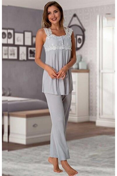 LOHOUSE Сірий комплект піжами для вагітних з мереживними деталями - Effort