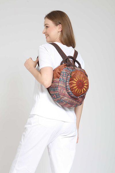 Street Bag Ethnic Fargin Bohemian Round Embroidered Backpack - For Daily and Travel