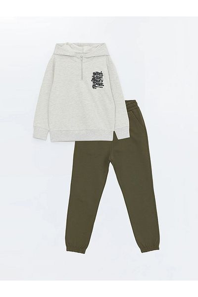 LC Waikiki LCW Kids Hooded Printed Long Sleeve Boys' Sweatshirt and Sweatpants