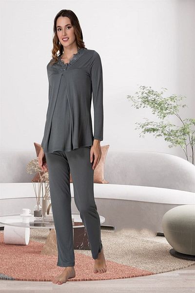 LOHOUSE Smoked Lace Cotton Maternity Pajama Set - Long Sleeve