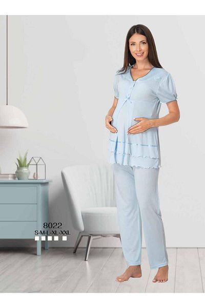 LOHOUSE Set de pijamale de maternitate albastru - Maneca scurta si moale