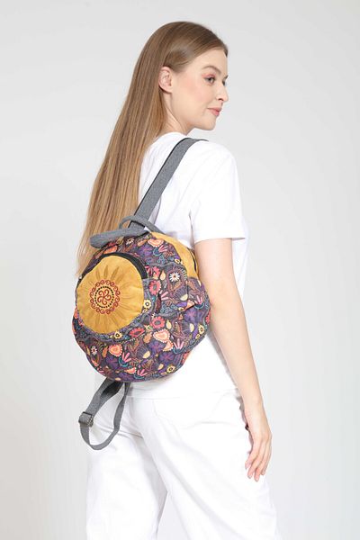 Street Bag Rucsac rotund brodat etnic Fargin Bohemian - pentru zi cu zi și călătorii