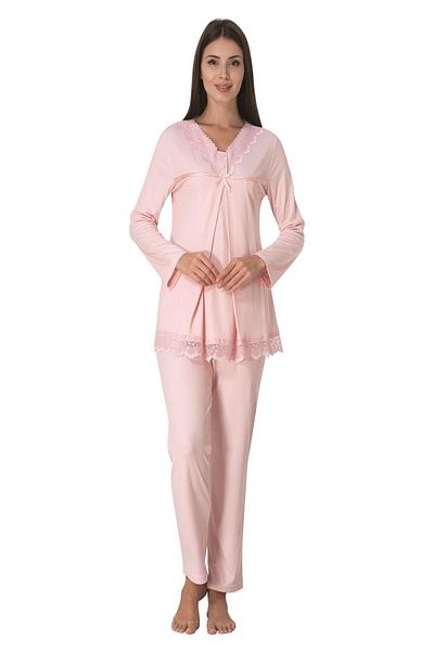 LOHOUSE Pink Lace Cotton Women's Maternity Pajama Set - Maternity