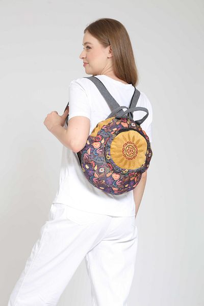 Street Bag Rucsac rotund brodat etnic Fargin Bohemian - pentru zi cu zi și călătorii