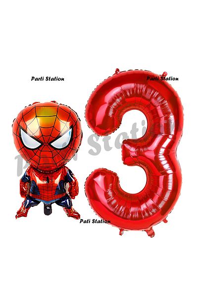 Parti Station Spiderman 1 Year Old Birthday Party Set - Red Figure Balloon and Spiderman