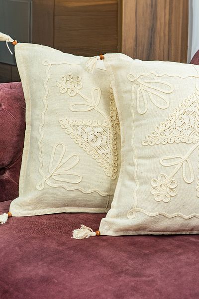 Yavuz Tekstil Laseli Beaded Lace Floral 2-Piece Throw Pillow Cover 100% Cotton