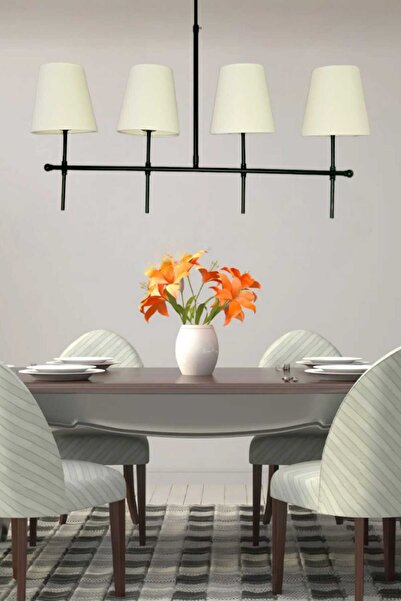 BSA LIGHTING HENNA 4'LÜ SIRALI SİYAH  MODERN AVİZE  (KONİK KREM ABAJURLU)