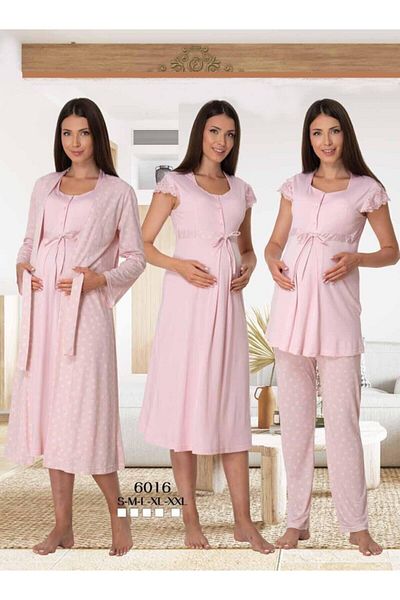 LOHOUSE Pink Patterned Women's Pajamas and Nightgowns Set of 4 - Button HOUSEi for Maternity Pregnant