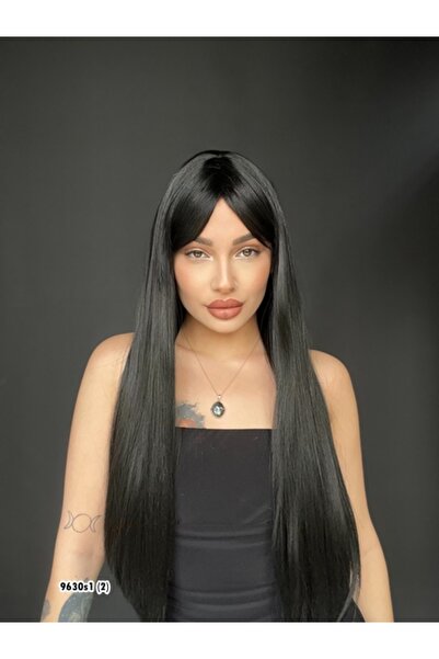 Suzan Peruk Düz 70 cm ekstra uzun Perçemli Medikal  özel peruk Siyah
