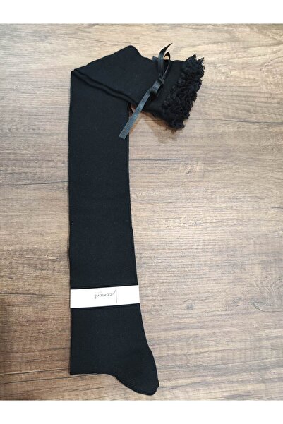 Leement socks جوارب نسائية طويلة بفيونكة دانتيل فوق الركبة، قطن ممشط