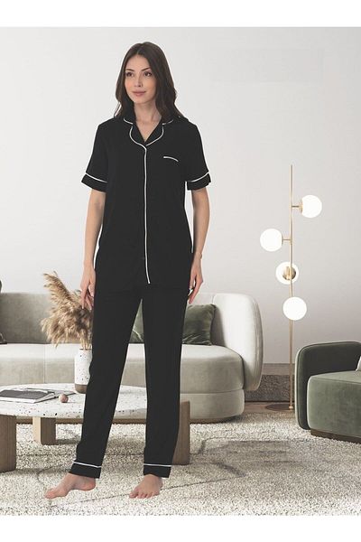 LOHOUSE Black Short Sleeve LOHOUSE Maternity Pajamas Set