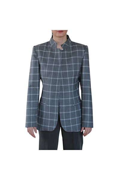 Lakshmi Kadın Gri Kareli Dik Yaka Blazer Ceket
