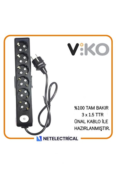 VİKO Multi-let Siyah 6'lı Anahtarlı 9 Metre Topraklı Çocuk Korumalı Kablolu G...