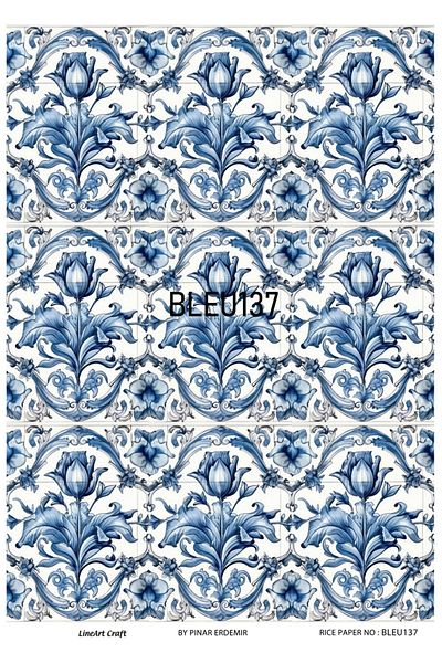 LİNEART Brass Patterned LineArt Decopage Paper - LA-BLUE137