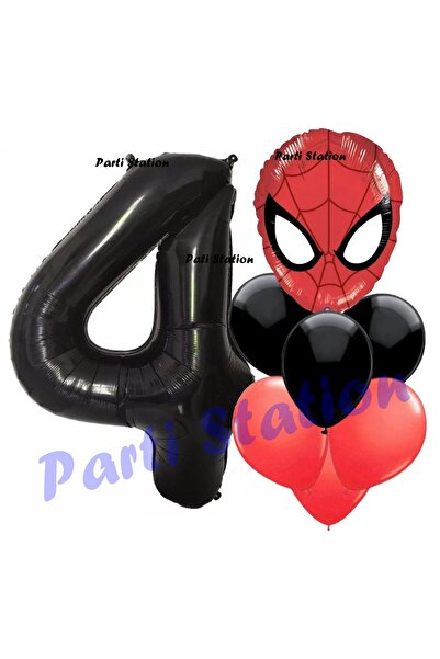 Parti Station Örümcek Adam 4 Yaş Balon ve Siyah Rakam Balon Doğum Günü Parti ...