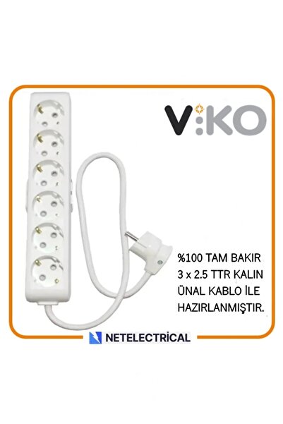 VİKO Multi-let 6'lı 2 Metre Topraklı Çocuk Korumalı Grup Priz (3x2.5 TTR TAM ...
