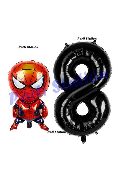 Parti Station Spiderman 8 Year Old Birthday Balloon and Spiderman Party Set