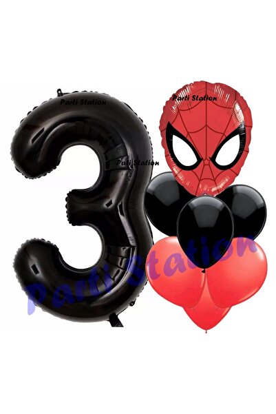 Parti Station Örümcek Adam 3 Yaş Balon ve Siyah Rakam Balon Doğum Günü Parti ...