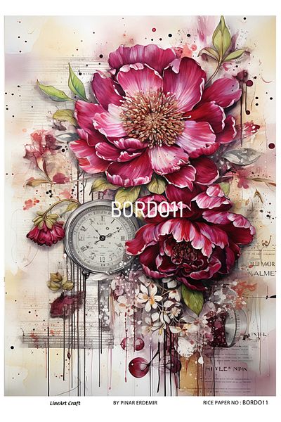 LİNEART Brass Patterned LineArt Decopage Paper - LA-BORDO11