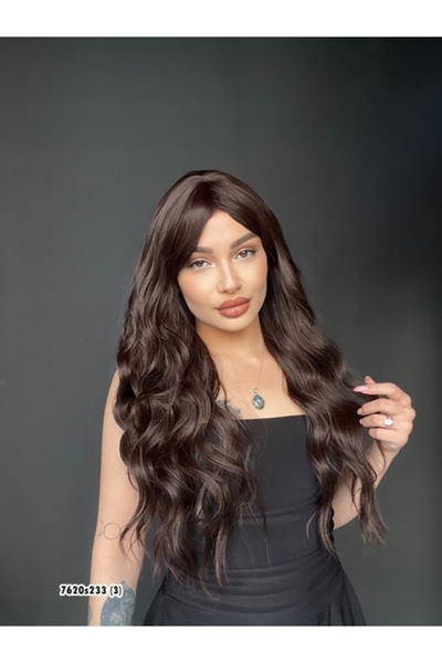 Suzan Peruk Doğal Su Dalgalı Peruk Uzun Kahküllü Fiber  Sıcak kahve