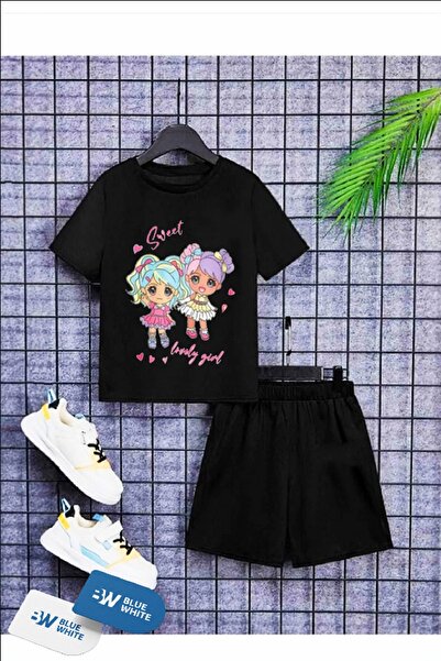SİNSER TEKS 2-Piece Girl Pink ' Printed T-Shirt-Shorts Set