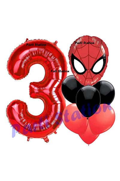 Parti Station Örümcek Adam 3 Yaş Balon ve Kırmızı Rakam Balon Doğum Günü Part...