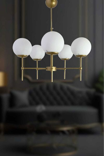 BSA LIGHTING ARMINA 5-PIECE ANTIQUED PAINTED MODERN CHANDELIER (WITH WHITE GLASS)