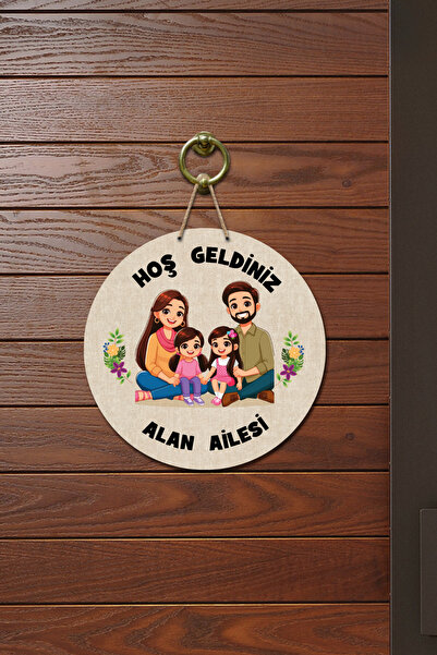 royalmoni Kapı Süsü Alan Ailesi Hoş Geldiniz Ahşap Baskı Kişiye Özel Tasarım