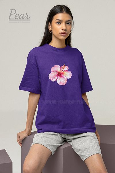 Pear Wear Μπλουζάκι Unisex με στάμπα λουλουδιών ιβίσκου Oversize T-shirt