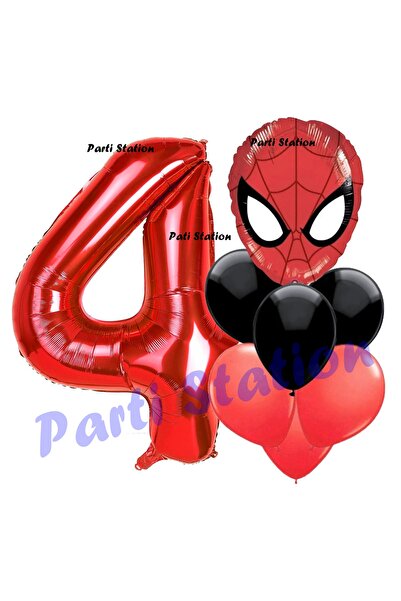 Parti Station Örümcek Adam 4 Yaş Balon ve Kırmızı Rakam Balon Doğum Günü Part...