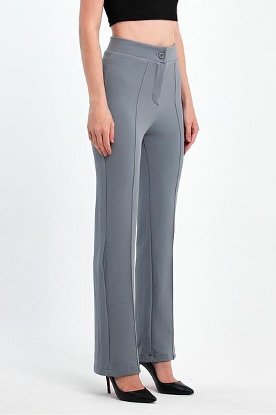 ElitWear FRONT SEWING DETAIL ELASTIC WAIST STRETCH CREPE FABRIC GRASSED PALAZZO WOMEN'S PANT