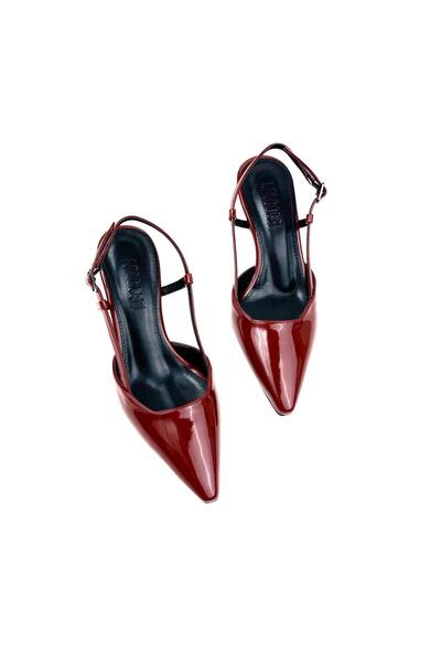 bescobel Women's Sedja Claret Red Patent Leather Material Open Back Almond Heel Shoes 5.5 Cm 002