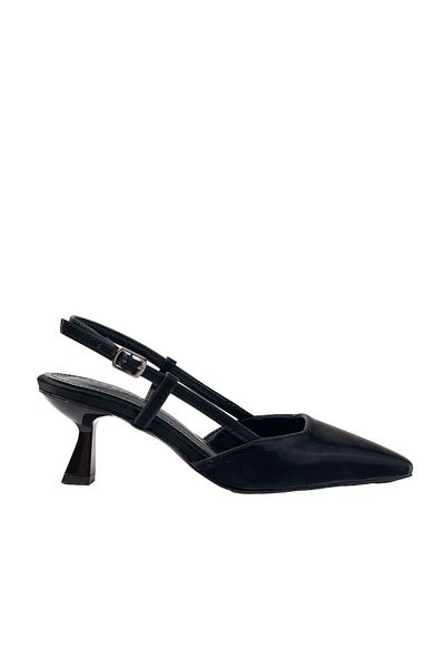 bescobel Women's Sedja Black Silk Material Open Back Almond Heel Shoes 5.5 Cm 002