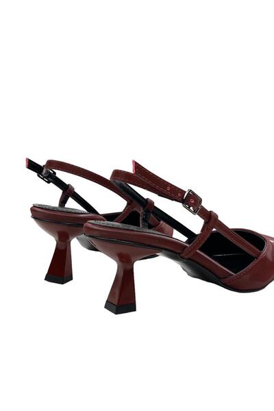 bescobel Women's Sedja Claret Red Silk Material Open Back Almond Heel Shoes 5.5 Cm 002