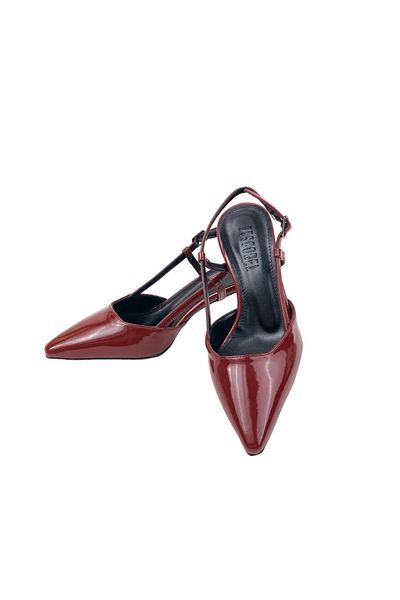 bescobel Women's Sedja Claret Red Patent Leather Material Open Back Almond Heel Shoes 5.5 Cm 002