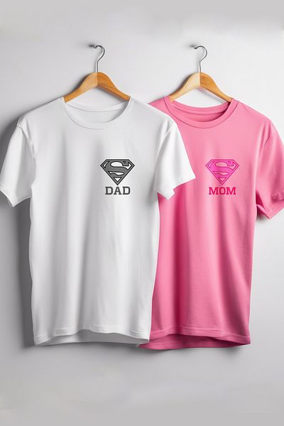 Vordevia Super Mom Super Dad με στάμπα Λευκό Ροζ Oversize Lover Συνδυασμός