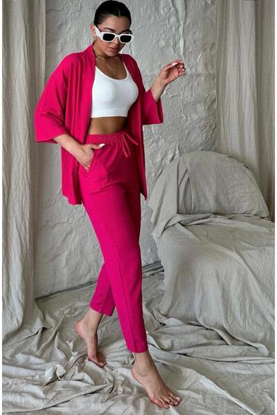 MODERNİZE Women's Relaxed Fit Kimono Bottom Long Top Summer Set