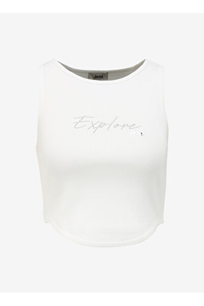 Jeep Bisiklet Yaka Taşlı Beyaz Kadın Atlet C4SL-TST4047