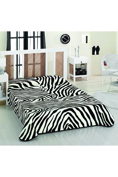 Sarar Merino King Size Zebra Patterned Super Gold Blanket (4.5Kg)