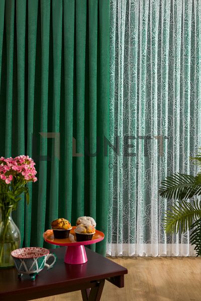 LUNETT HOME Green Sparse Pleated 1X2 Background Curtain - Single Wing 9207