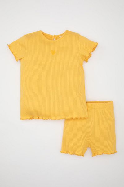 DeFacto 2-Piece Suit with Ribbons for Baby Girl - Short Sleeve T-Shirt and Shorts C0021A524Sm
